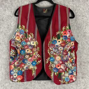 Casa Maya Guatemalan Vest Womens XL Floral Embroidery Huipil Boho Folk Artsy